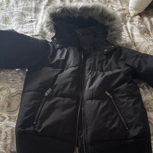 Abercrombie Kids Black Puffer Jacket with Faux Fur Hood